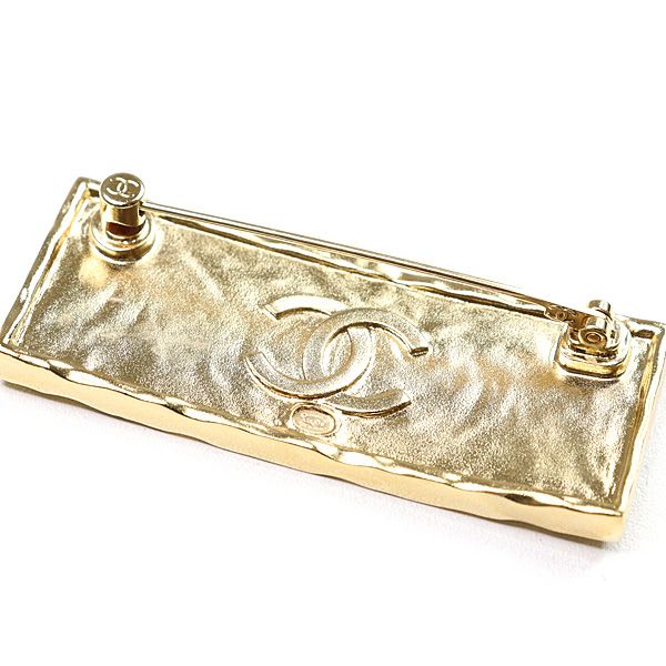Chanel Logo Brooch Metal Leather Gold Black Tag A23 S Rank — view 6