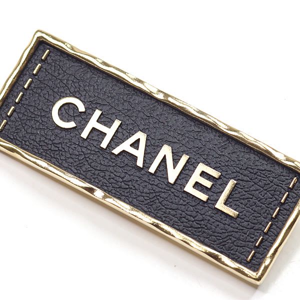 Chanel Logo Brooch Metal Leather Gold Black Tag A23 S Rank — view 5