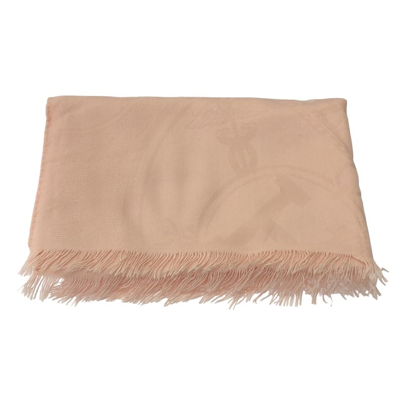 Hermes New Livris Cashmere Silk Logo Jacquard Large Fringe Shawl Scarf Pink — view 2