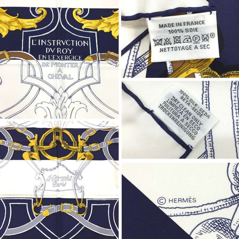 Hermes Carre 90 L'instrvction DV ROY Imperial Scarf Silk White New — view 3