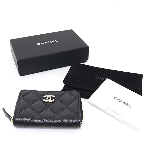 Chanel Quilted Coin Purse Caviar Leather Black Ap4818 Coco Mark Card Case — view 7