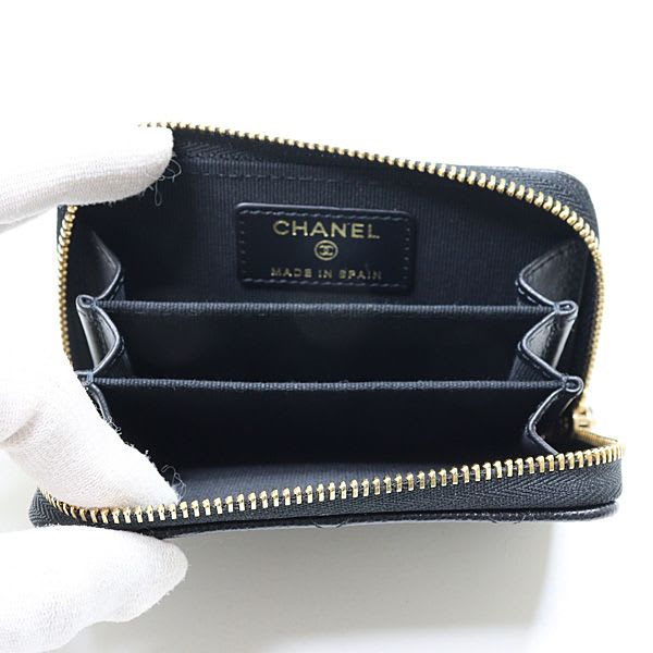 Chanel Quilted Coin Purse Caviar Leather Black Ap4818 Coco Mark Card Case — view 4
