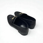 Hermes Paris Loafer Leather Shoes Black Gold Hhardware Moccasins — view 4