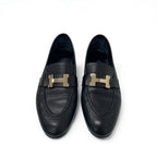 Hermes Paris Loafer Leather Shoes Black Gold Hhardware Moccasins — view 2