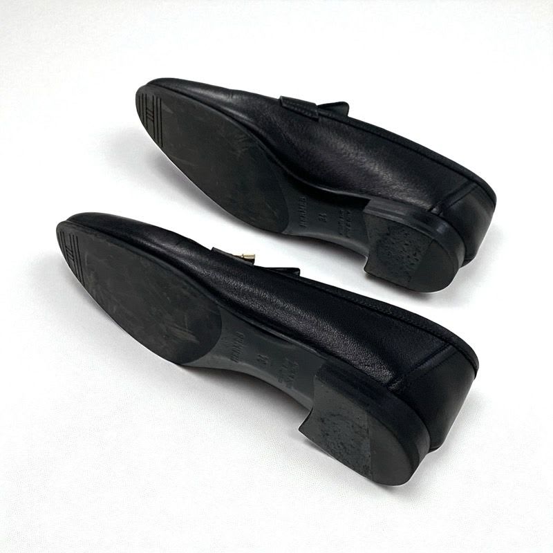 Hermes Paris Loafer Leather Shoes Black Gold Hhardware Moccasins — view 6