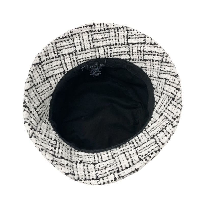 Chanel Hat White Black Coco Mark Tweed Sequin Bucket — view 4