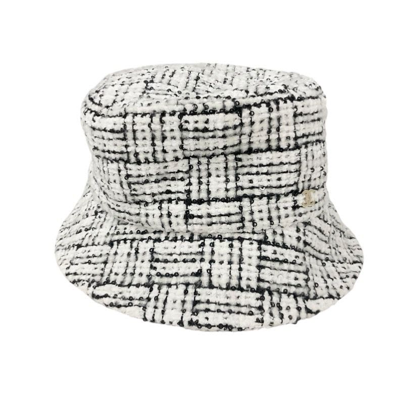 Chanel Hat White Black Coco Mark Tweed Sequin Bucket — view 2