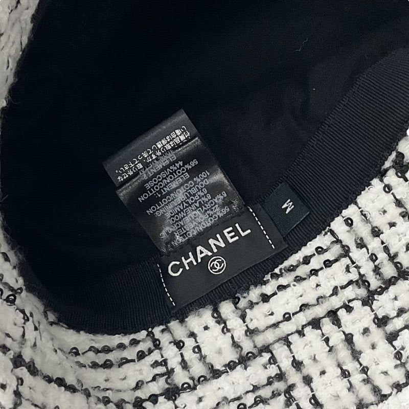 Chanel Hat White Black Coco Mark Tweed Sequin Bucket — view 5