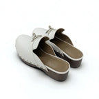 Hermes Carlotta Sandals Shoes Leather White Silver Kelly Hardware Sabo Mule — view 4