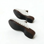 Hermes Carlotta Sandals Shoes Leather White Silver Kelly Hardware Sabo Mule — view 6