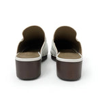Hermes Carlotta Sandals Shoes Leather White Silver Kelly Hardware Sabo Mule — view 5
