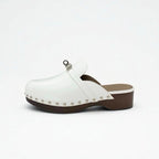 Hermes Carlotta Sandals Shoes Leather White Silver Kelly Hardware Sabo Mule — view 3