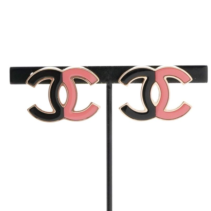 Chanel Earrings Gold Pink Black Heremark — view 7