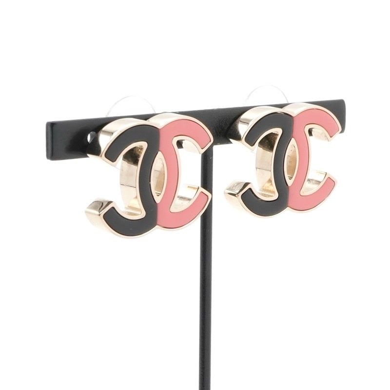 Chanel Earrings Gold Pink Black Heremark — view 8