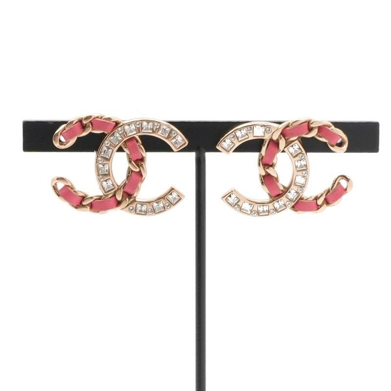 Chanel Earrings Gold Pink Coco Mark Rhinestone — view 7