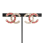 Chanel Earrings Gold Pink Coco Mark Rhinestone — view 7