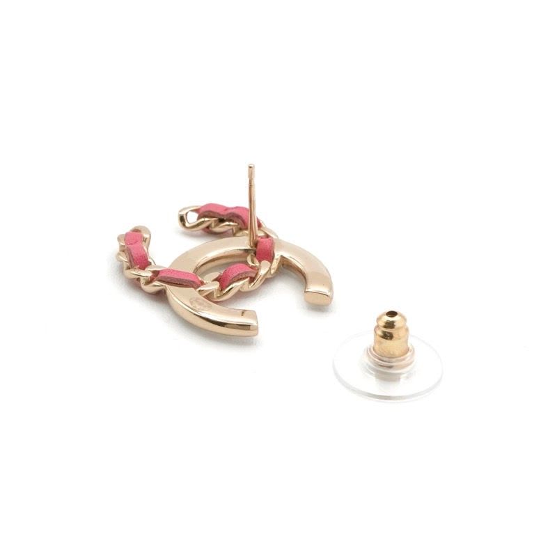 Chanel Earrings Gold Pink Coco Mark Rhinestone — view 5