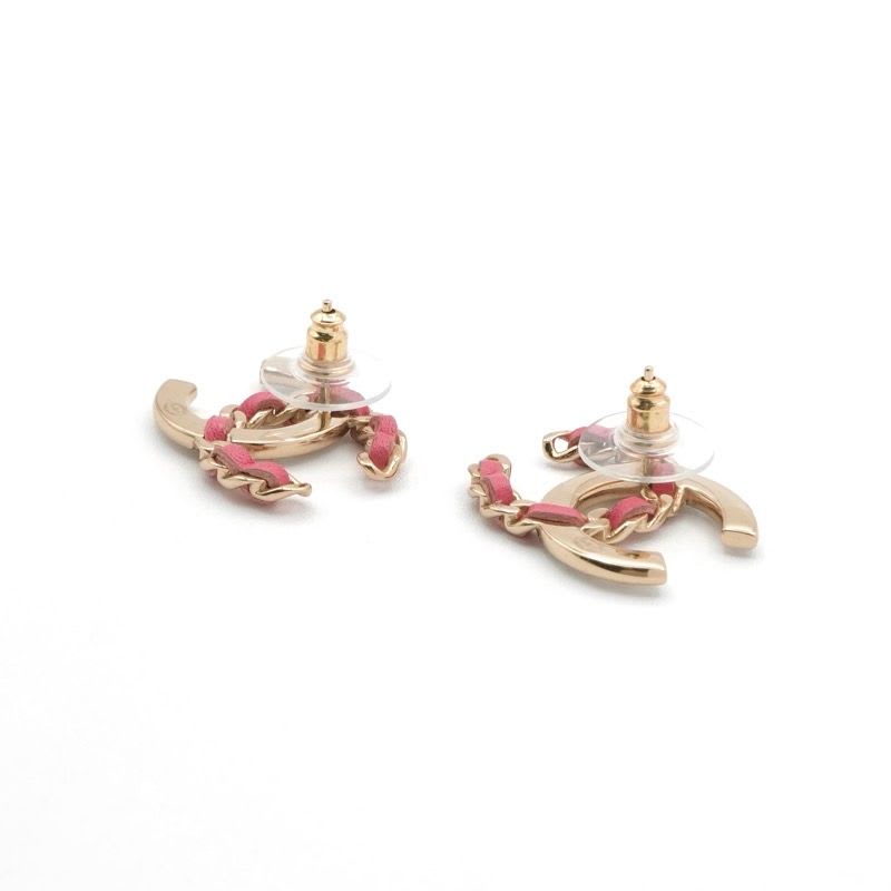 Chanel Earrings Gold Pink Coco Mark Rhinestone — view 4