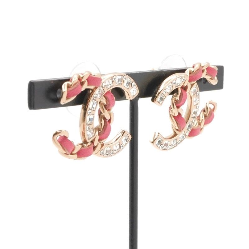 Chanel Earrings Gold Pink Coco Mark Rhinestone — view 8