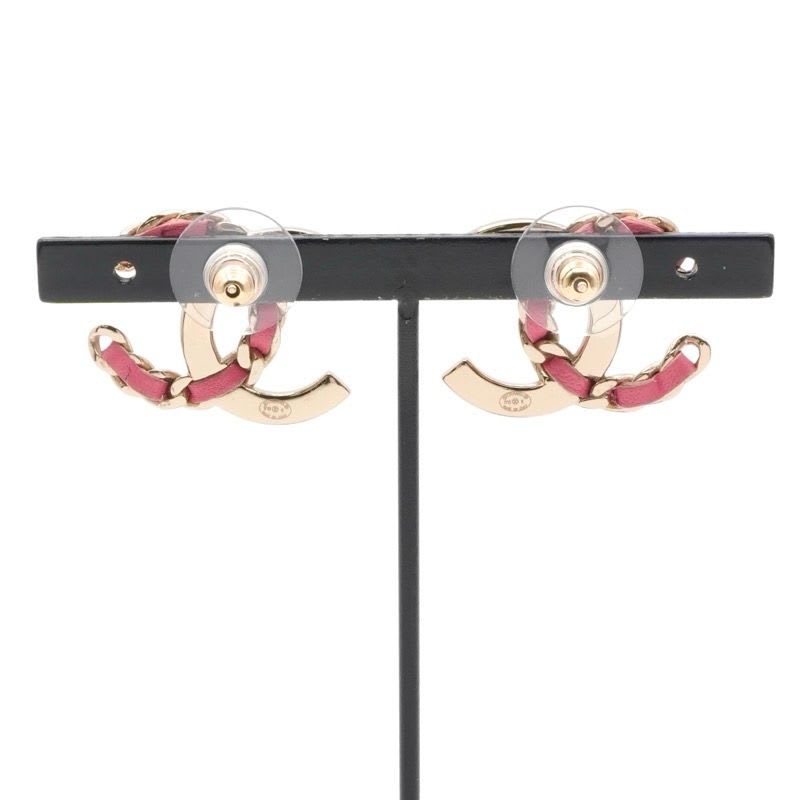 Chanel Earrings Gold Pink Coco Mark Rhinestone — view 9