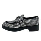 Prada Loafers Leather Shoes Satin Black Crystal Rhinestone Logo Plate — view 3
