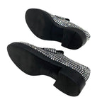 Prada Loafers Leather Shoes Satin Black Crystal Rhinestone Logo Plate — view 6
