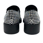 Prada Loafers Leather Shoes Satin Black Crystal Rhinestone Logo Plate — view 5