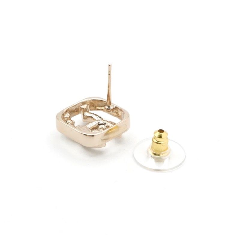 Chanel Earrings Gold Coco Mark Rhinestone Square — view 5