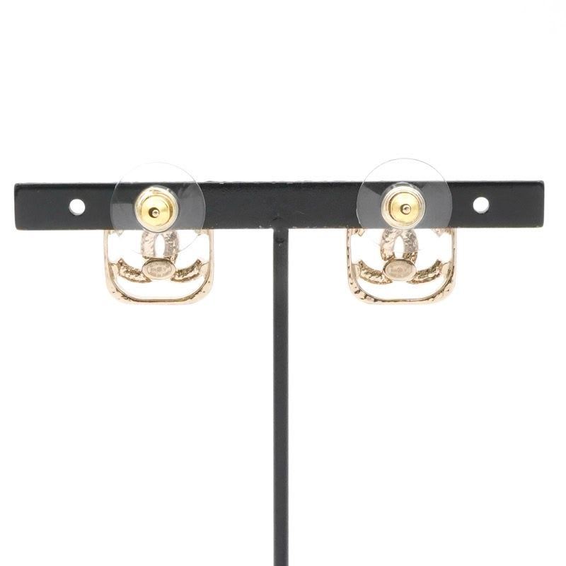Chanel Earrings Gold Coco Mark Rhinestone Square — view 9