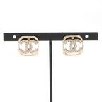 Chanel Earrings Gold Coco Mark Rhinestone Square — view 7