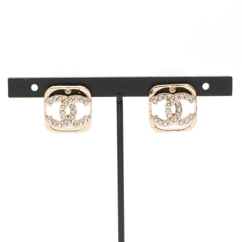 Chanel Earrings Gold Coco Mark Rhinestone Square — view 7