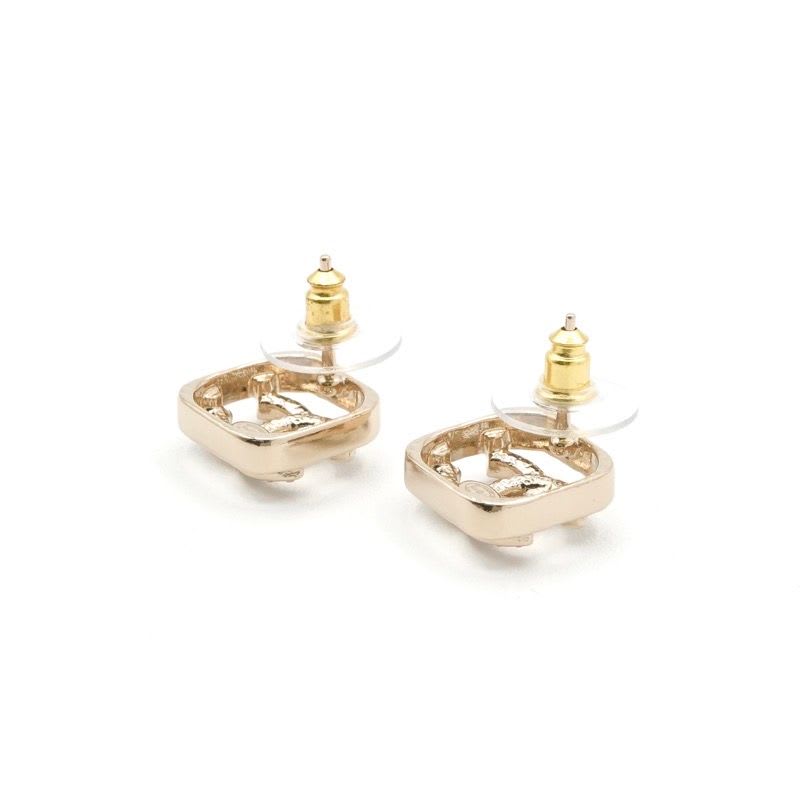 Chanel Earrings Gold Coco Mark Rhinestone Square — view 4