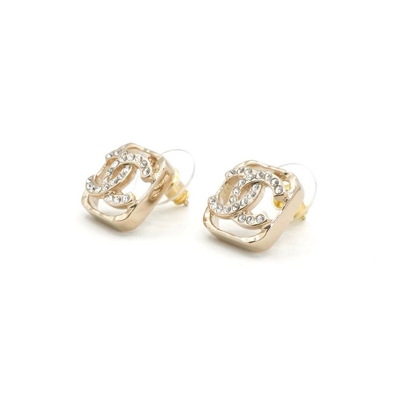 Chanel Earrings Gold Coco Mark Rhinestone Square — view 3