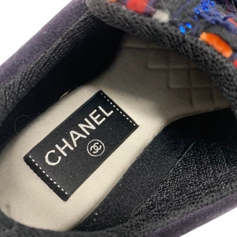 Chanel Sneakers Shoes Suede Fabric Navy Multicolor Coco Mark Tweed — view 6
