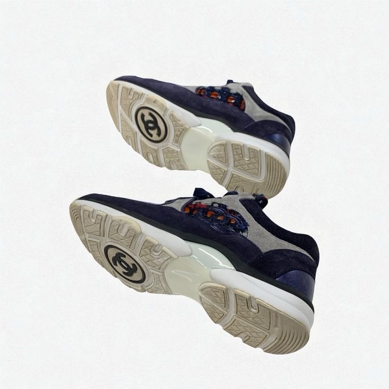Chanel Sneakers Shoes Suede Fabric Navy Multicolor Coco Mark Tweed — view 5