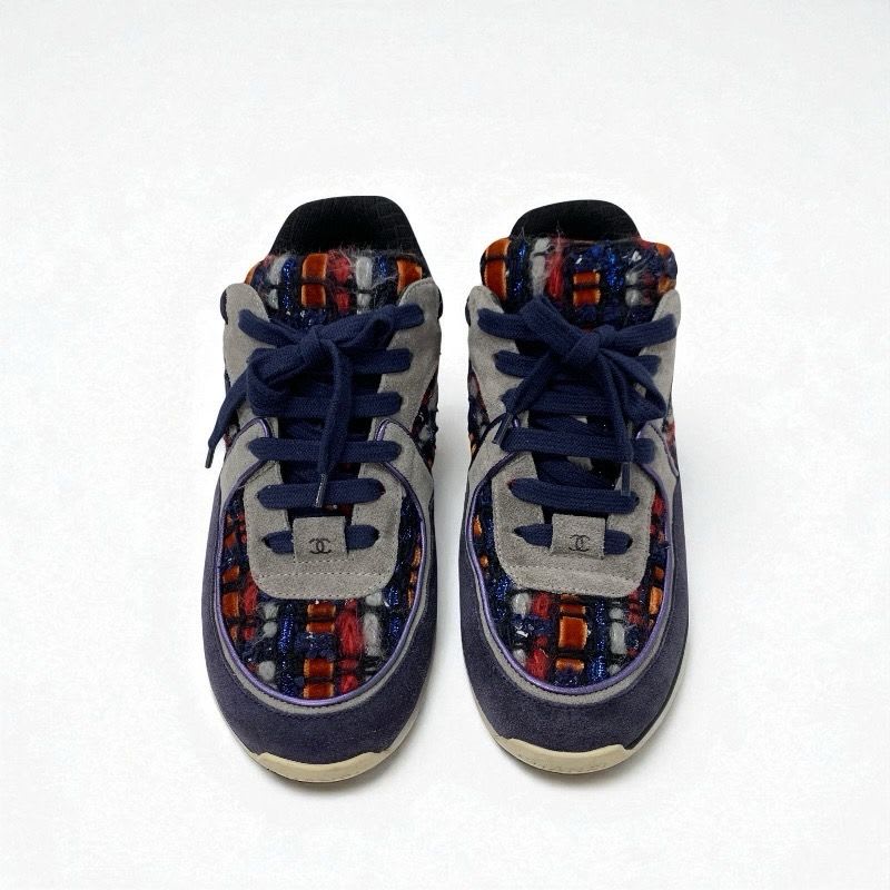 Chanel Sneakers Shoes Suede Fabric Navy Multicolor Coco Mark Tweed — view 2
