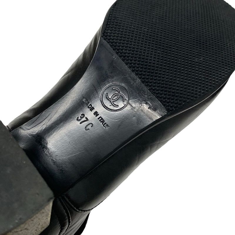 Chanel Boots Short Shoes Leather Black Coco Mark Pearl Lace Up Wrinkle — view 8