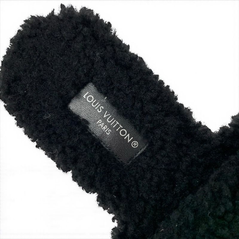 Louis Vuitton Paseo Line Monogram Sandals Shoes Shearling Black White Mule — view 7