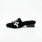 Louis Vuitton Paseo Line Monogram Sandals Shoes Shearling Black White Mule — view 3