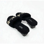 Louis Vuitton Paseo Line Monogram Sandals Shoes Shearling Black White Mule — view 4