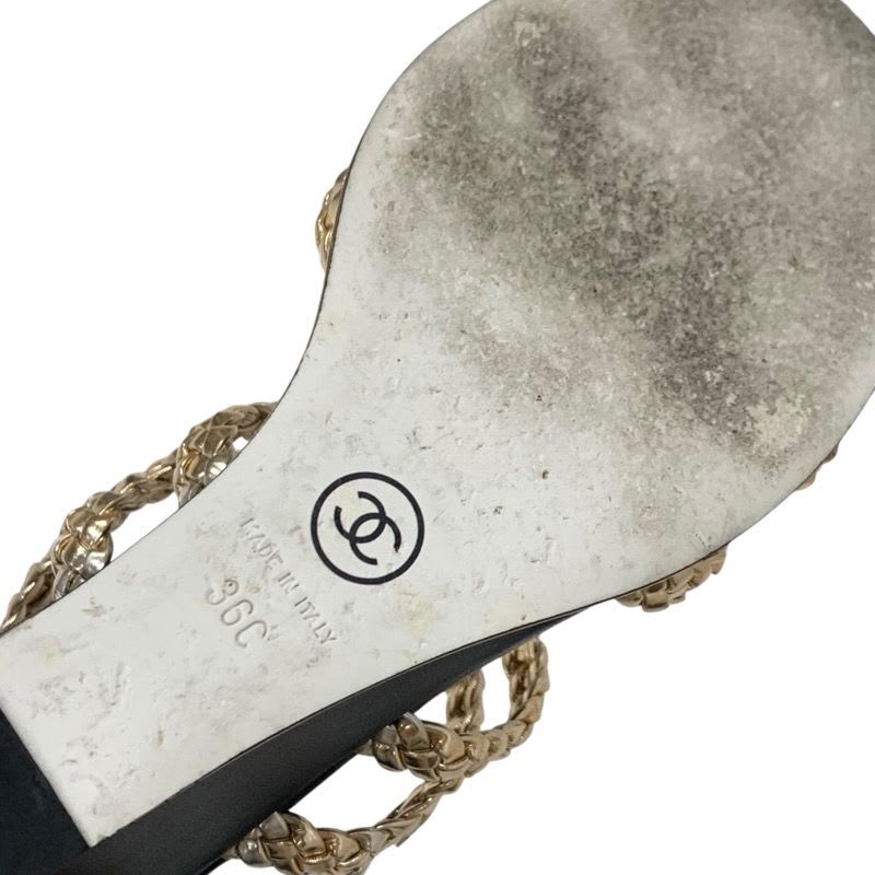 Chanel Sandals Shoes Leather Black Gold Coco Mark Braided Strap — view 8