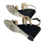 Chanel Sandals Shoes Leather Black Gold Coco Mark Braided Strap — view 6