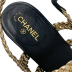 Chanel Sandals Shoes Leather Black Gold Coco Mark Braided Strap — view 7