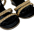 Chanel Sandals Shoes Leather Black Gold Coco Mark Braided Strap — view 9
