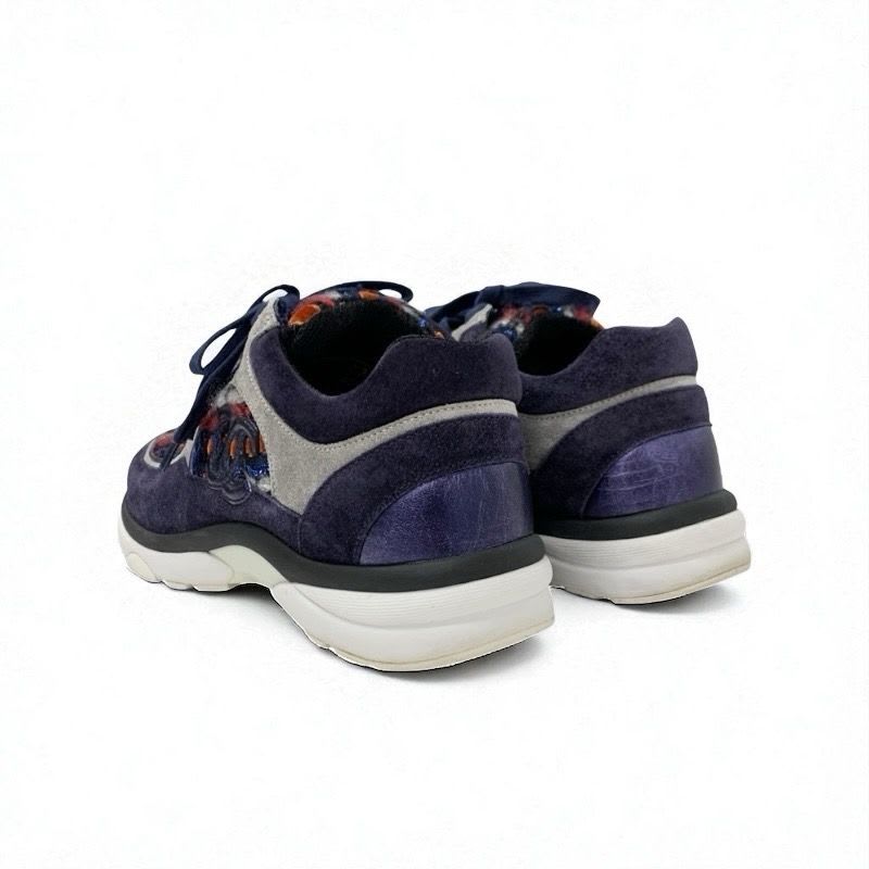 Chanel Sneakers Shoes Suede Fabric Navy Multicolor Coco Mark Tweed — view 4