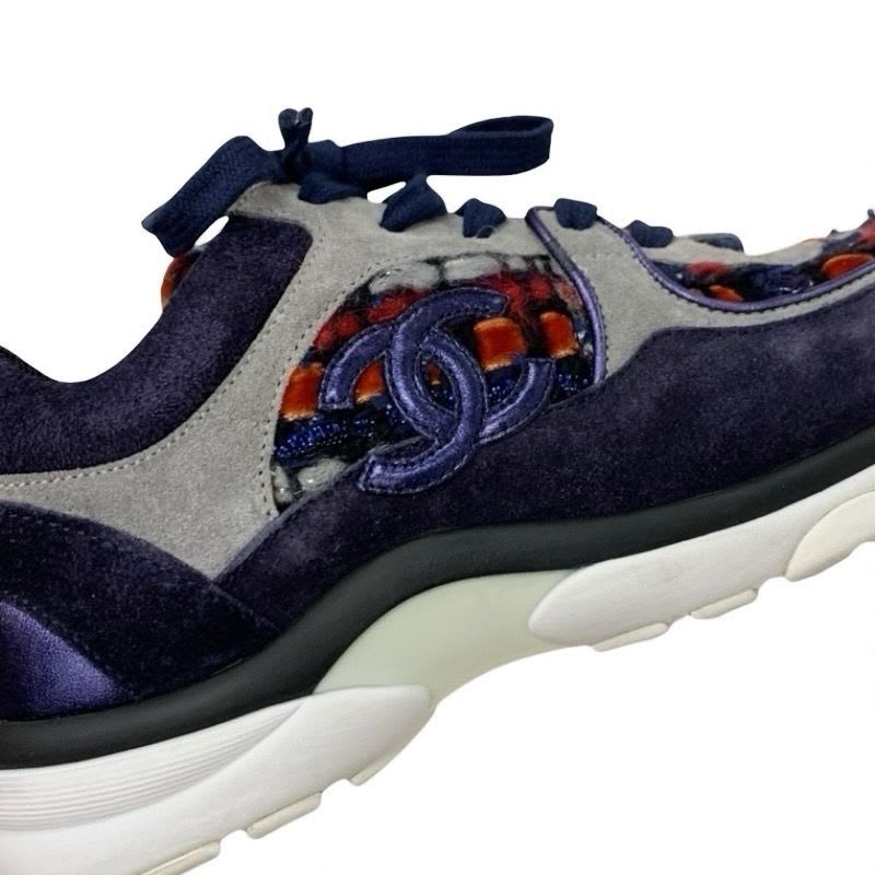 Chanel Sneakers Shoes Suede Fabric Navy Multicolor Coco Mark Tweed — view 9