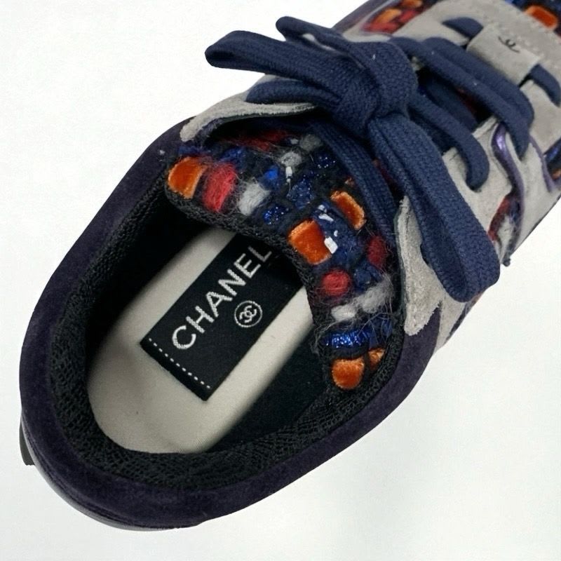 Chanel Sneakers Shoes Suede Fabric Navy Multicolor Coco Mark Tweed — view 7
