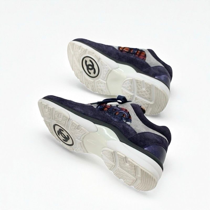 Chanel Sneakers Shoes Suede Fabric Navy Multicolor Coco Mark Tweed — view 6