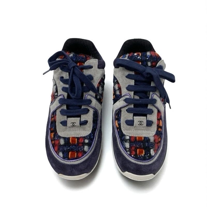 Chanel Sneakers Shoes Suede Fabric Navy Multicolor Coco Mark Tweed — view 2