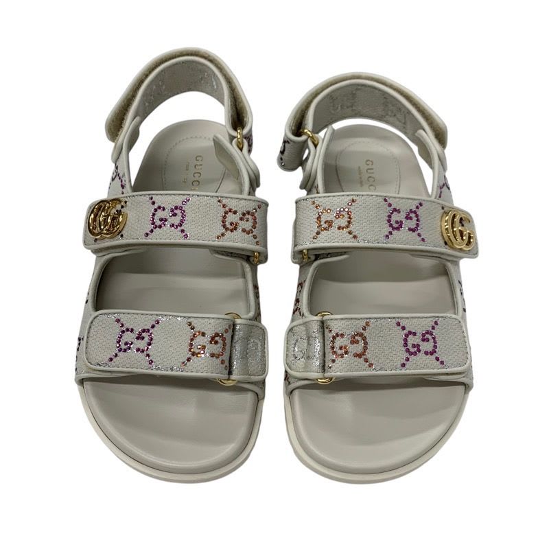 Gucci Double G Sandals Shoes Fabric Leather Ivory Multicolor Gold GG Marmont — view 2
